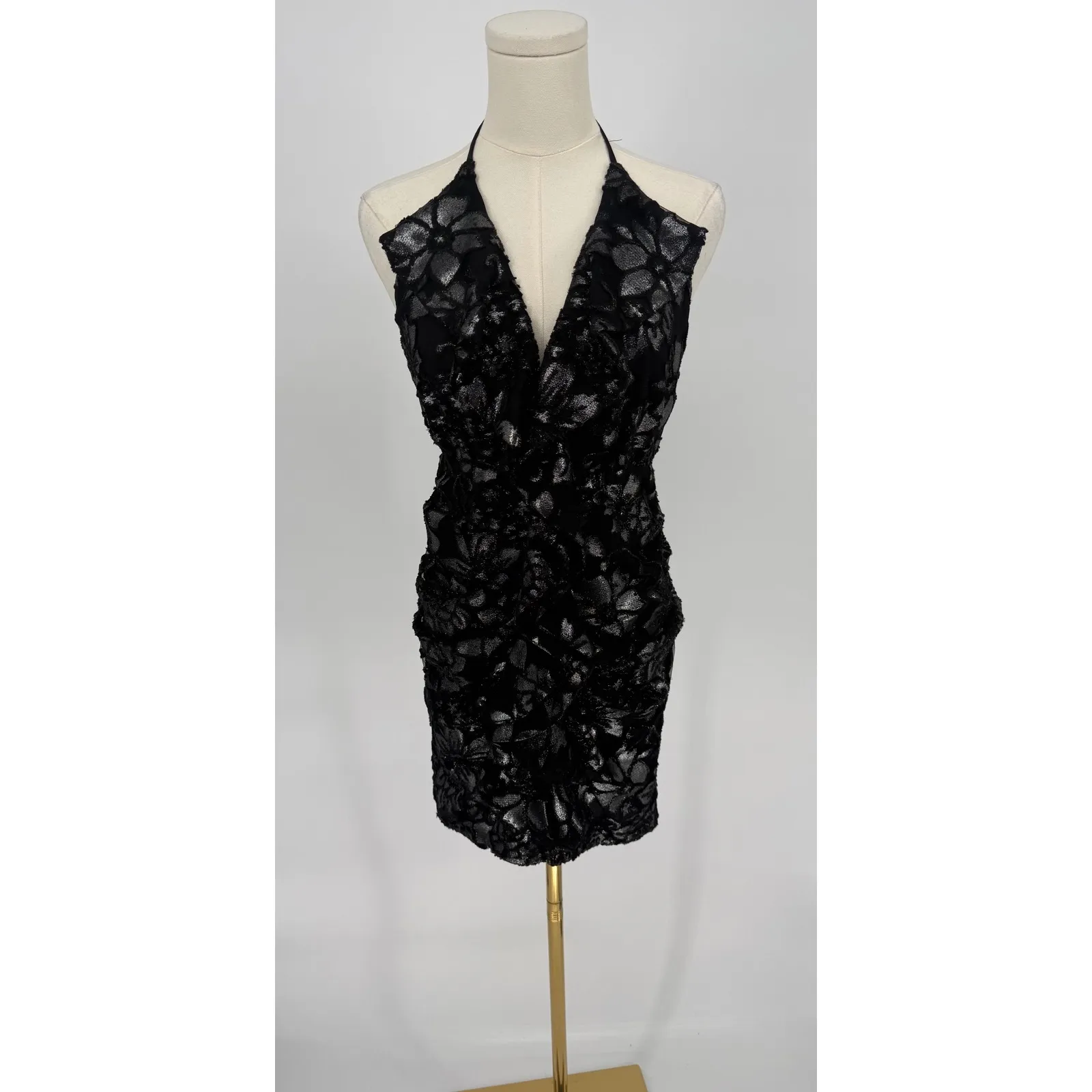 NWT Ramy Brook Hackett Metallic Floral Halter Minidress Gunmetal  Sz 6 $465 - Image 7