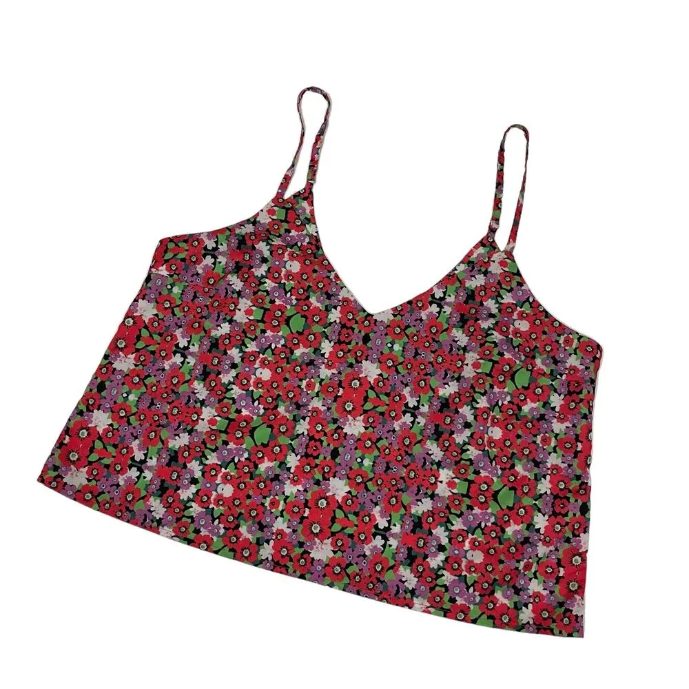 Lulu's Zenia Coral Red Multi Floral Print Cropped Cami Top - Large - Image 6
