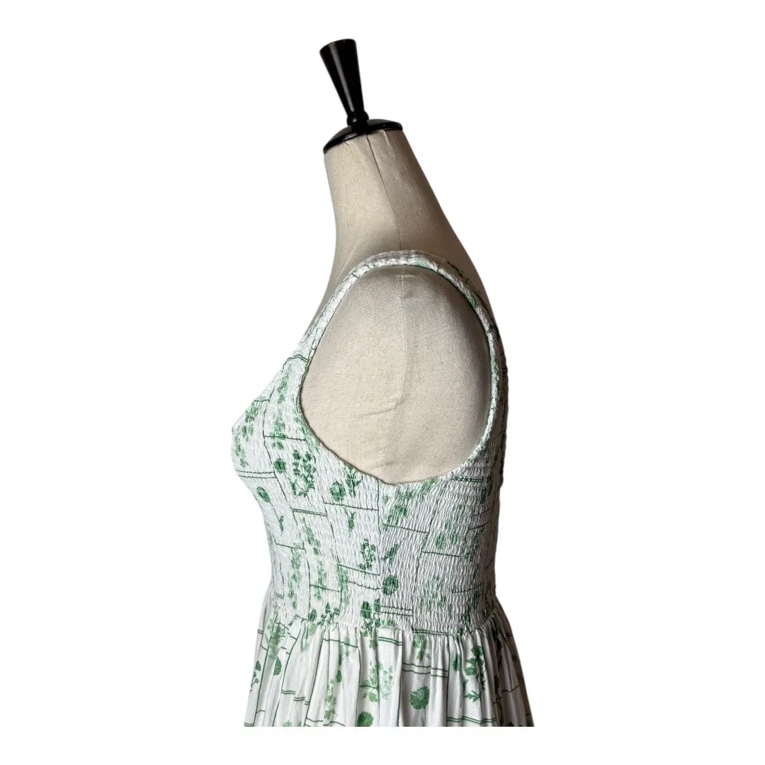 Asos Design Dress Women 6 White‎ Green Floral Shirred Tiered Sundress Maxi Boho White - Image 7