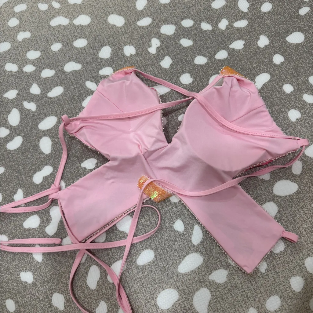 Y2K sequins butterfly crop top corset lace up adjustable colorful fairy vneck - Image 4