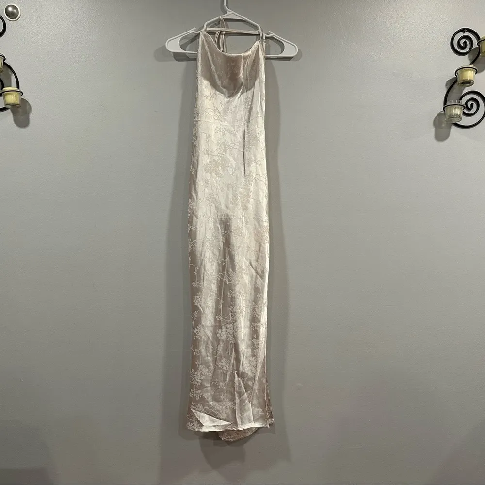 Shein Bae Floral Jacquard Draped Collar Slit Thigh Backless Halter Dress M NEW - Image 2