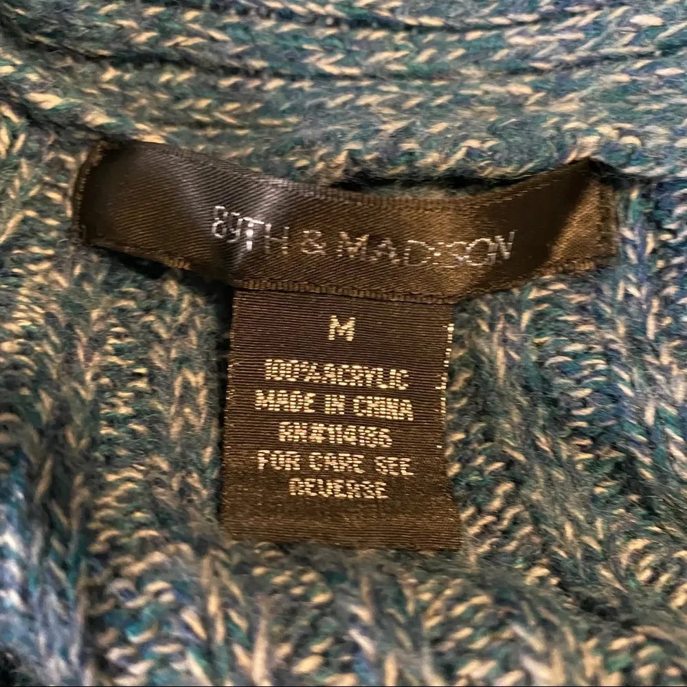 89th & Madison || Teal/white textured long sleeve cardigan sweater Blue Size M - Image 6