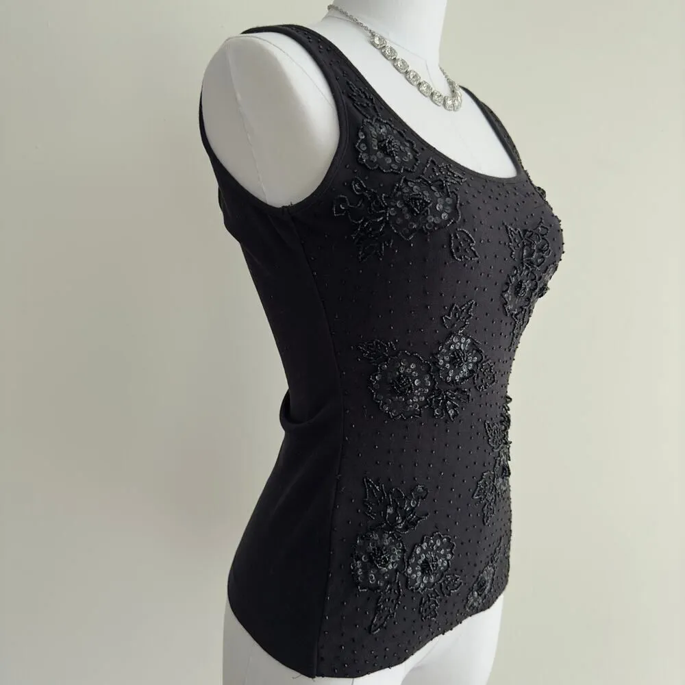 NEW Vivienne Tam Beaded Top Womens Small Sequin Floral Tank Black Dead Stock - Image 2