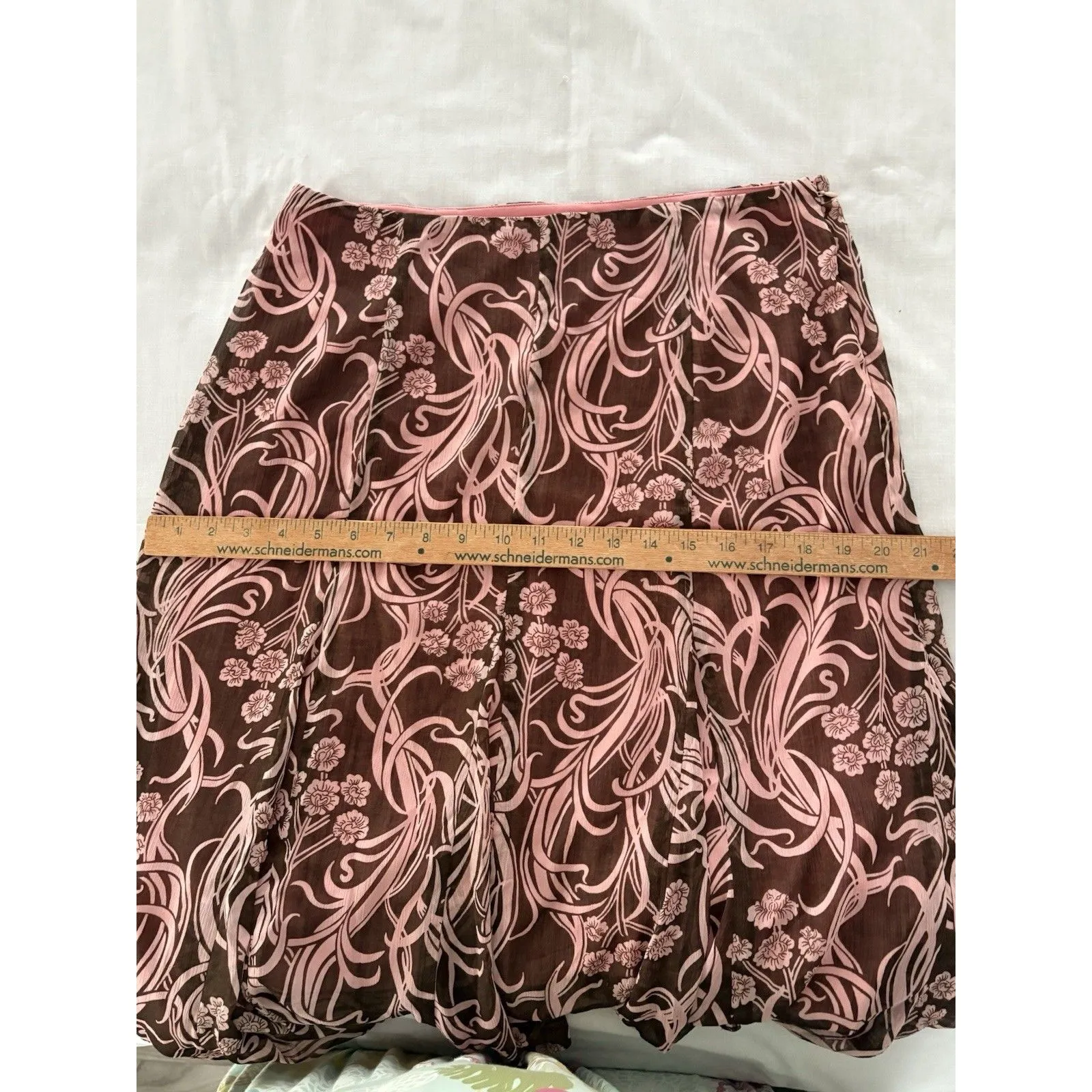 Y2k Skirt Pink & Brown Floral Fairycore Fairy Whimsy Size 6 Lined Silky Cato - Image 9
