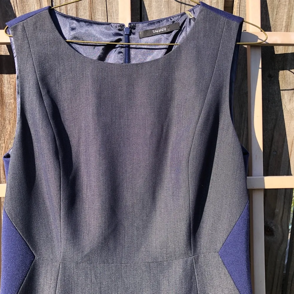 Tahari Blue Dress Sleeveless Knee Length Pencil 8 - Image 2