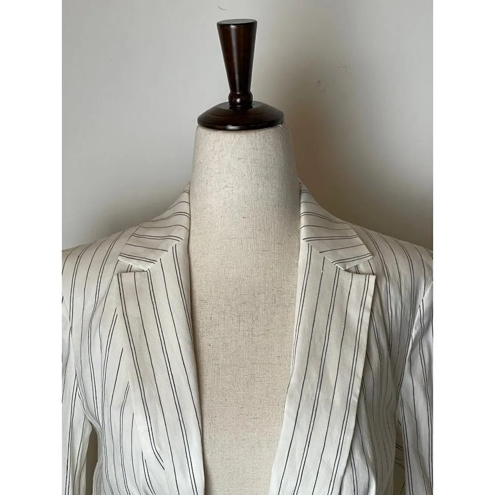 Zara Ivory And Black Pin‎ Stripe Long Sleeve Cropped Twist Front Blazer Size XS - Image 6