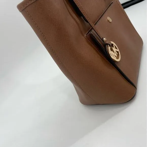 Michael Kors Tote Jet‎ Set Medium Top Zip Snap Pocket Tan - Image 6