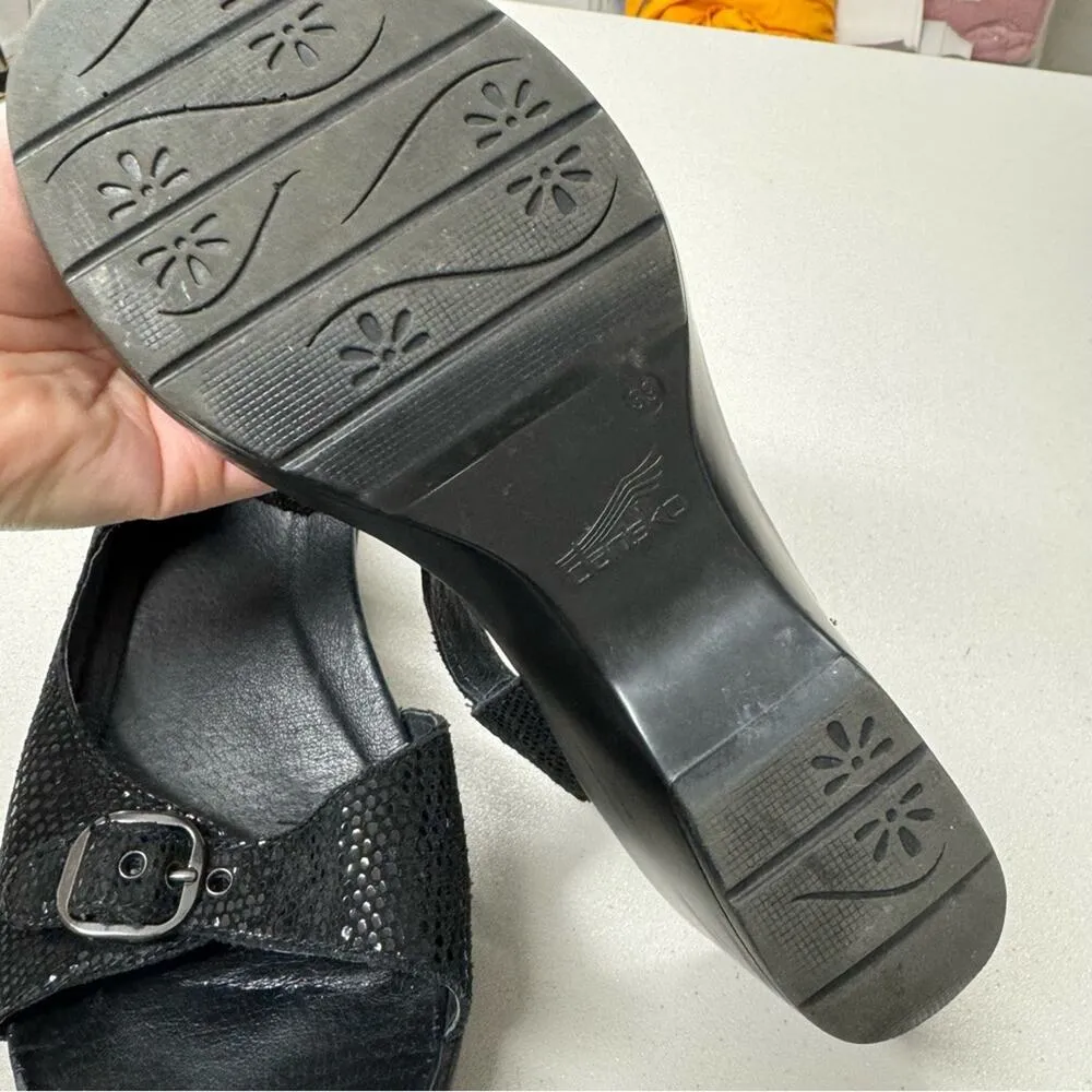 Dansko Black Sparkle Leather Platform Strappy Sandals Womens 39 Comfort Shoes - Image 10