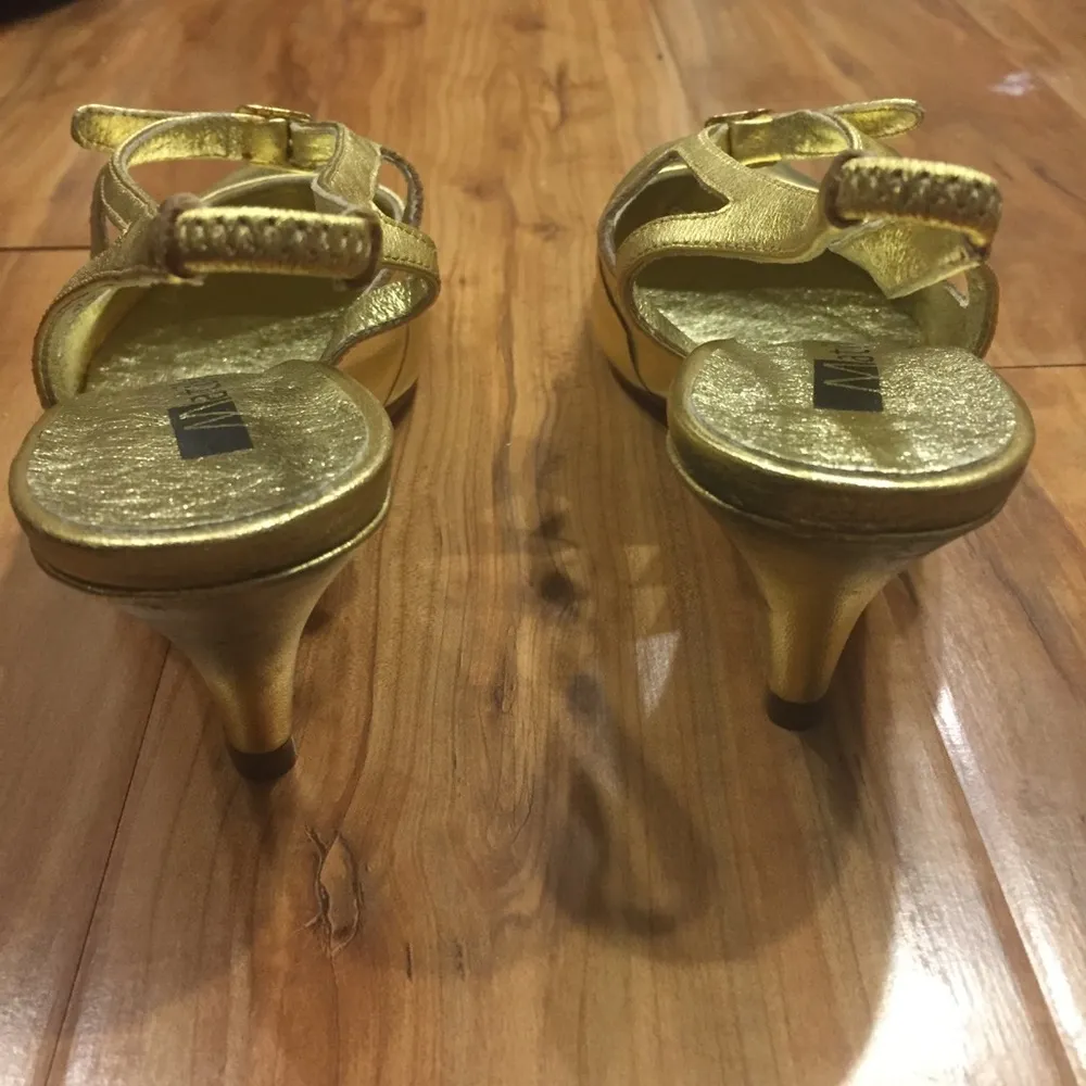Gold Leather Matiko Sling Back Heels Size 6 - Image 4