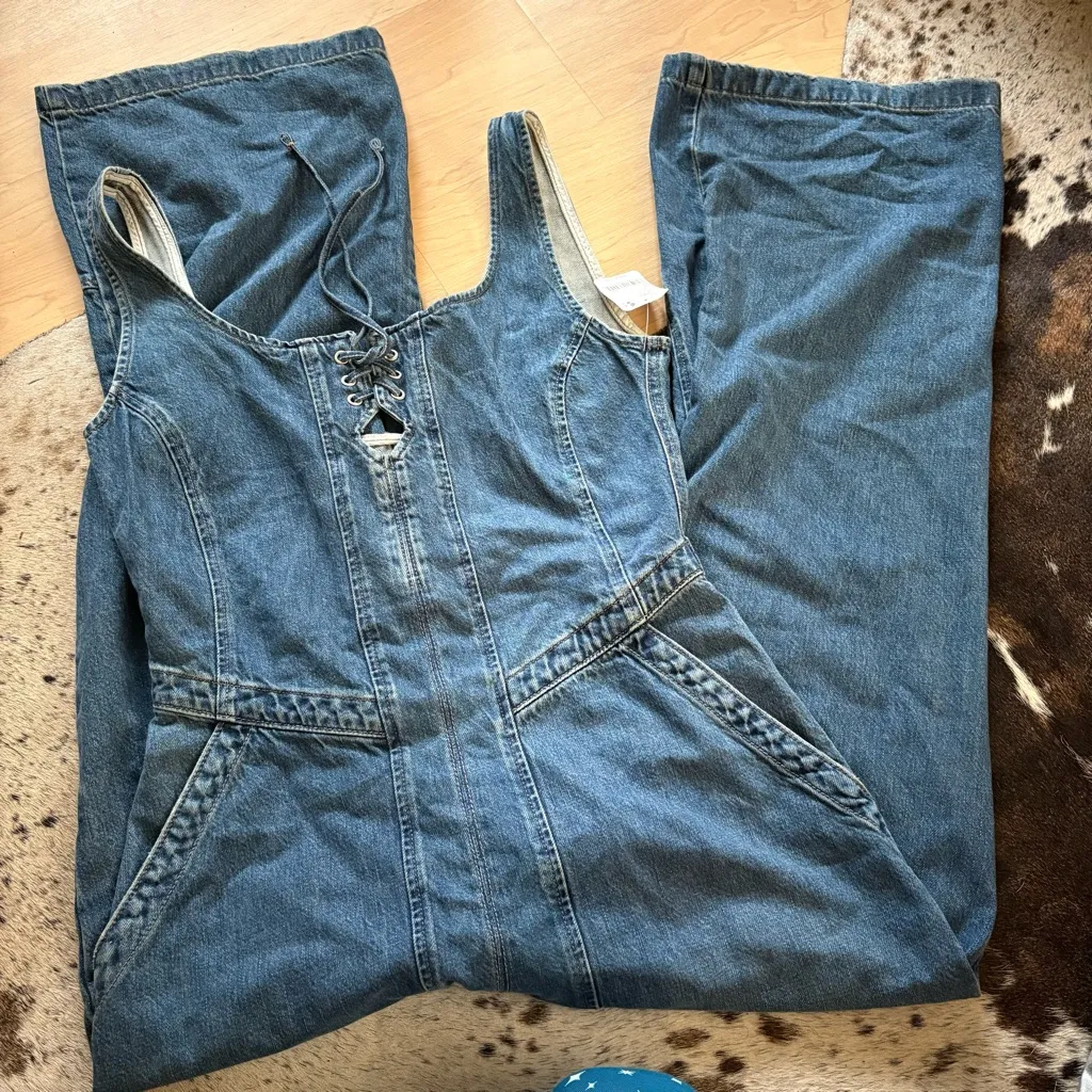 FREE PEOPLE WE THE FREE Denim Amina Wide-Leg One-Piece Jumpsuit Size Large NWT - Image 4