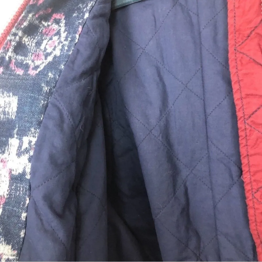 Free People Varsity Dreams Navy Quilted Ikat Print Bomber Jacket Size Large - Image 9