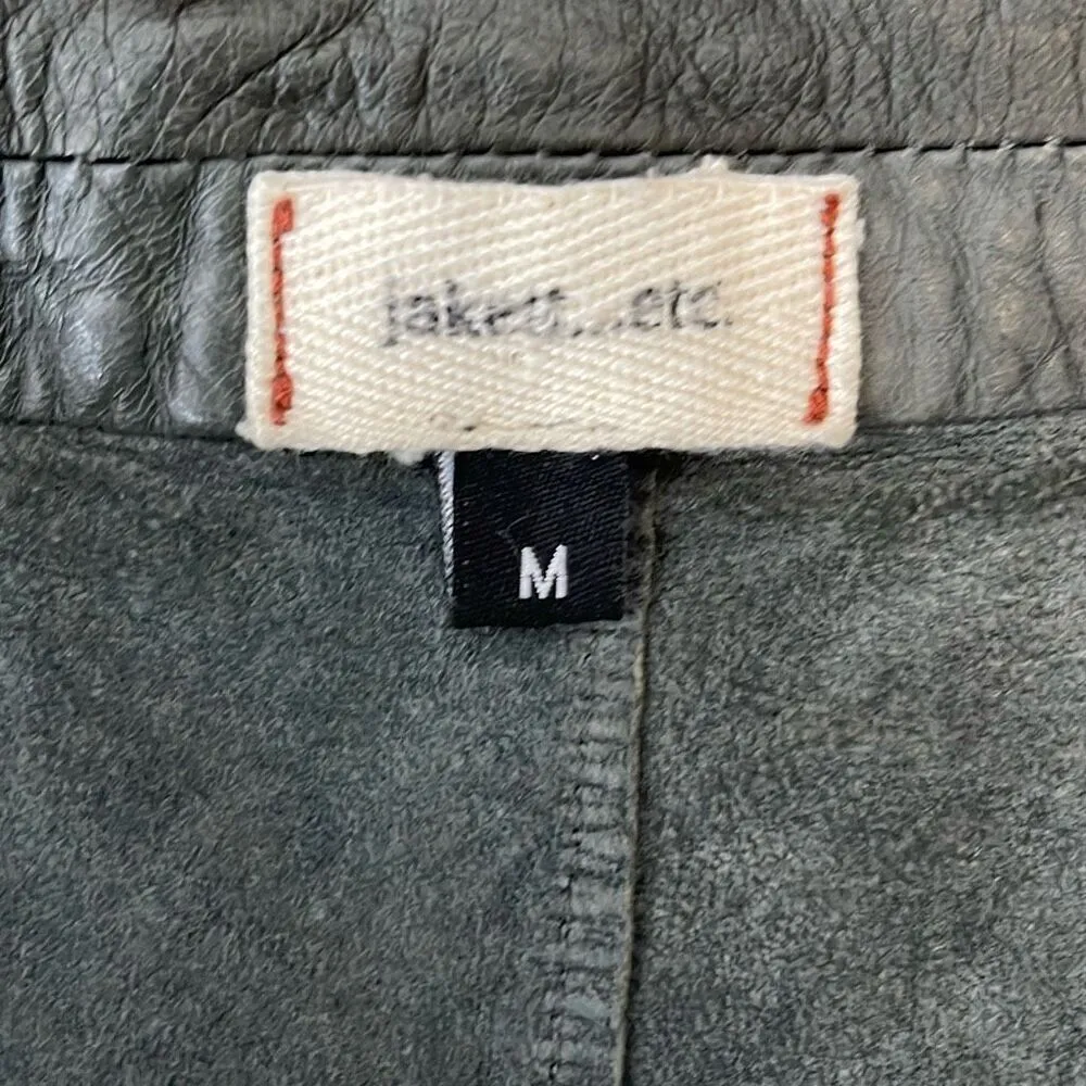 Jakett Etc Womens Leather Long Sleeve Lightweight Blazer Jacket Green Gray Mediu Size M - Image 6