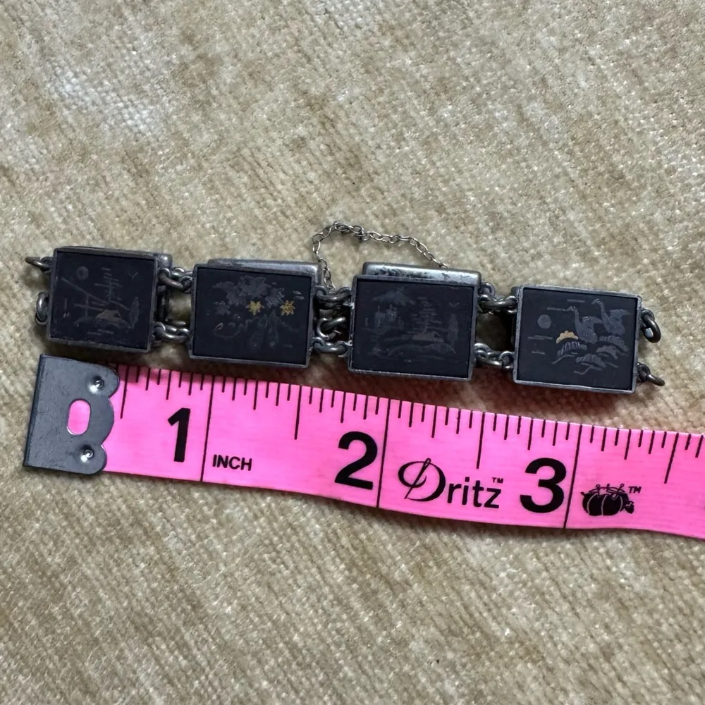 VINTAGE / ANTIQUE JAPANESE DAMASCENE BRACELET HANDMADE ARTISAN GOLD SILVER Black - Image 5