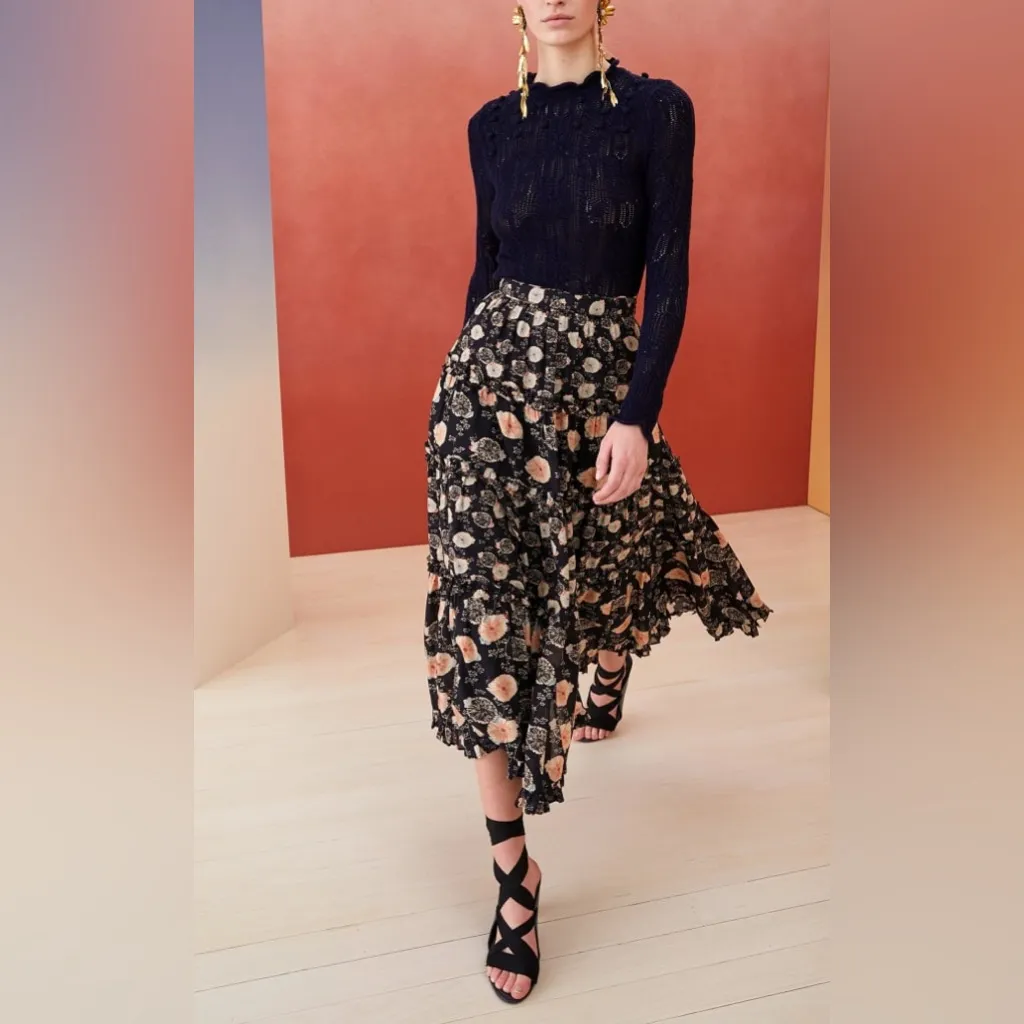 Ulla‎ Johnson Tulia Floral Midi Skirt Noir Floral Print Size 12 Ruffle Layered - Image 2