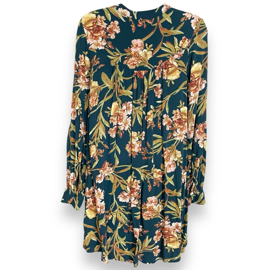 H&M Mama Tunic V-Neck Floral Maternity Teal Size XS‎ Viscose Long Sleeve Top - Image 3