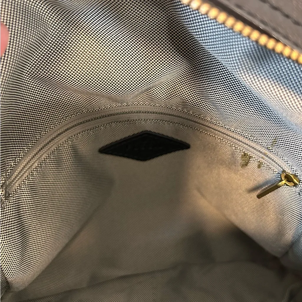 Fossil Megan Small Black Leather Backpack Adjustable Straps Brass Tone Key Charm - Image 9