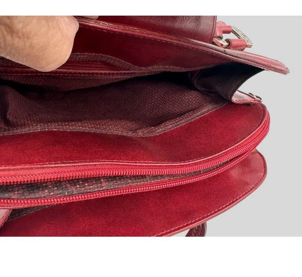 Marc Chantal Croc Embossed Faux Leather Handbag With Heart Accent Hardware Red - Image 10