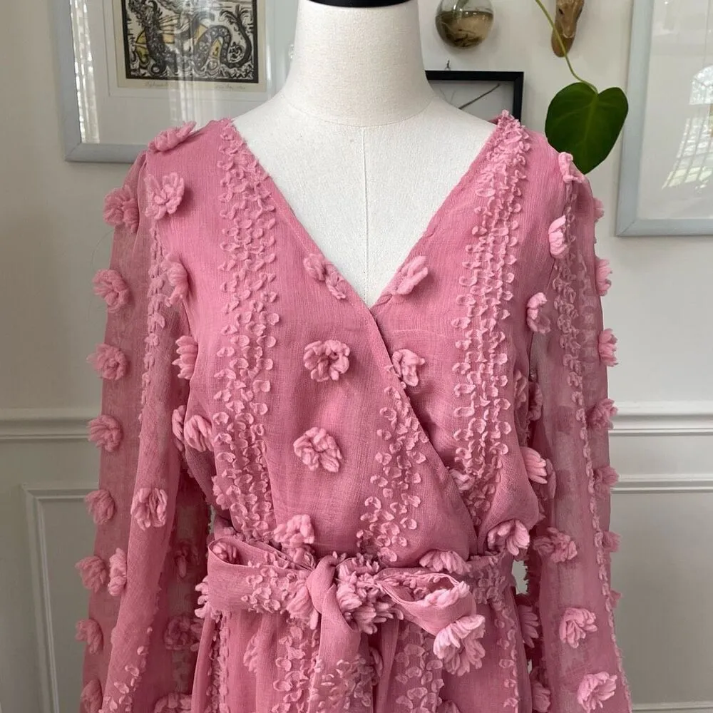 A.Calin Flying Tomato Pink Long Sleeve Pom Pom Mini Dress L - Image 3