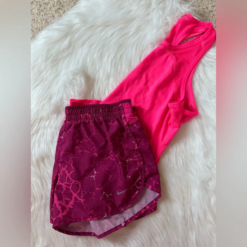 Nike SET: Barbie Pink Vented Tank Top and Pink/White Crackle Running Shorts - Image 10