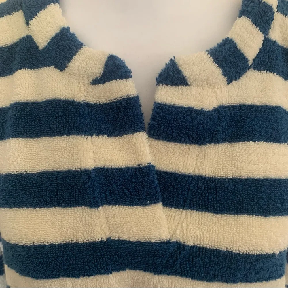 Madewell Blue and White Striped Terry Terry Notched Sweatshirt Size Small - Image 5
