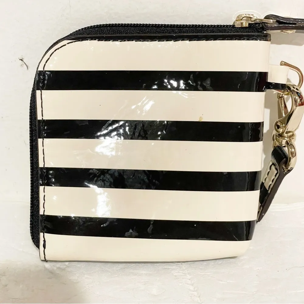 Kate Spade Mini Black White Stripe Patent Side Zip Card Holder Wallet - Image 3