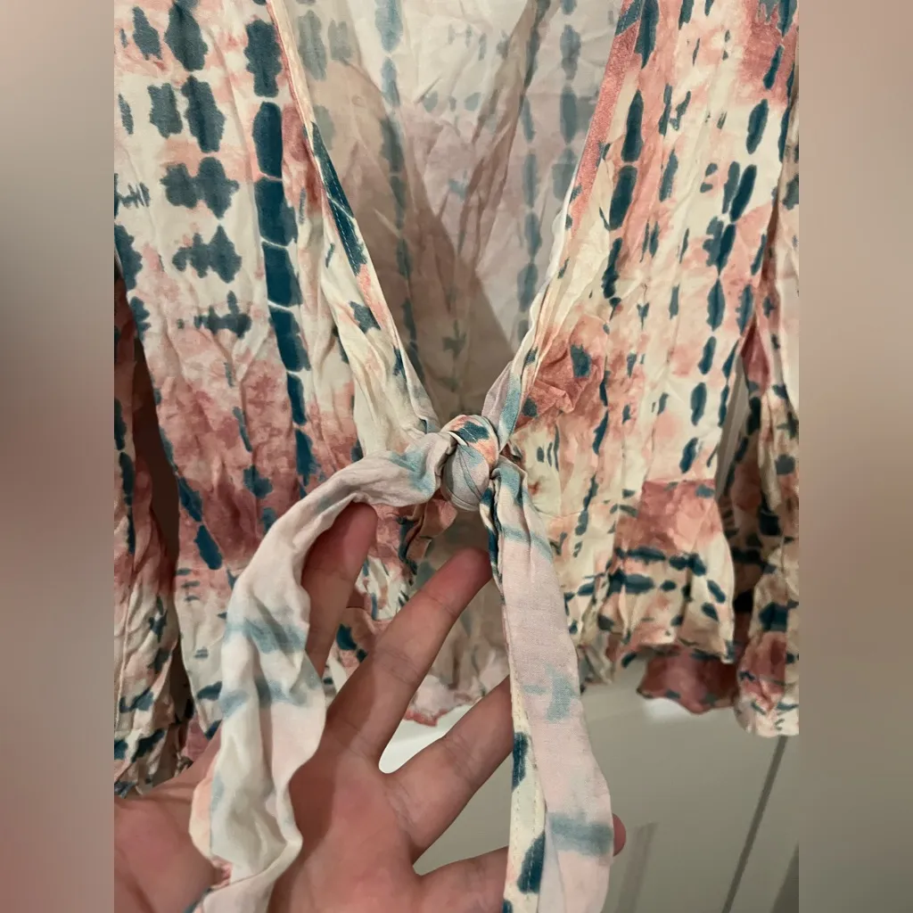 Given Kale Rustic Western Cowgirl Tie Front CropTop Plunging Neckline Peplum SzS Pink - Image 14