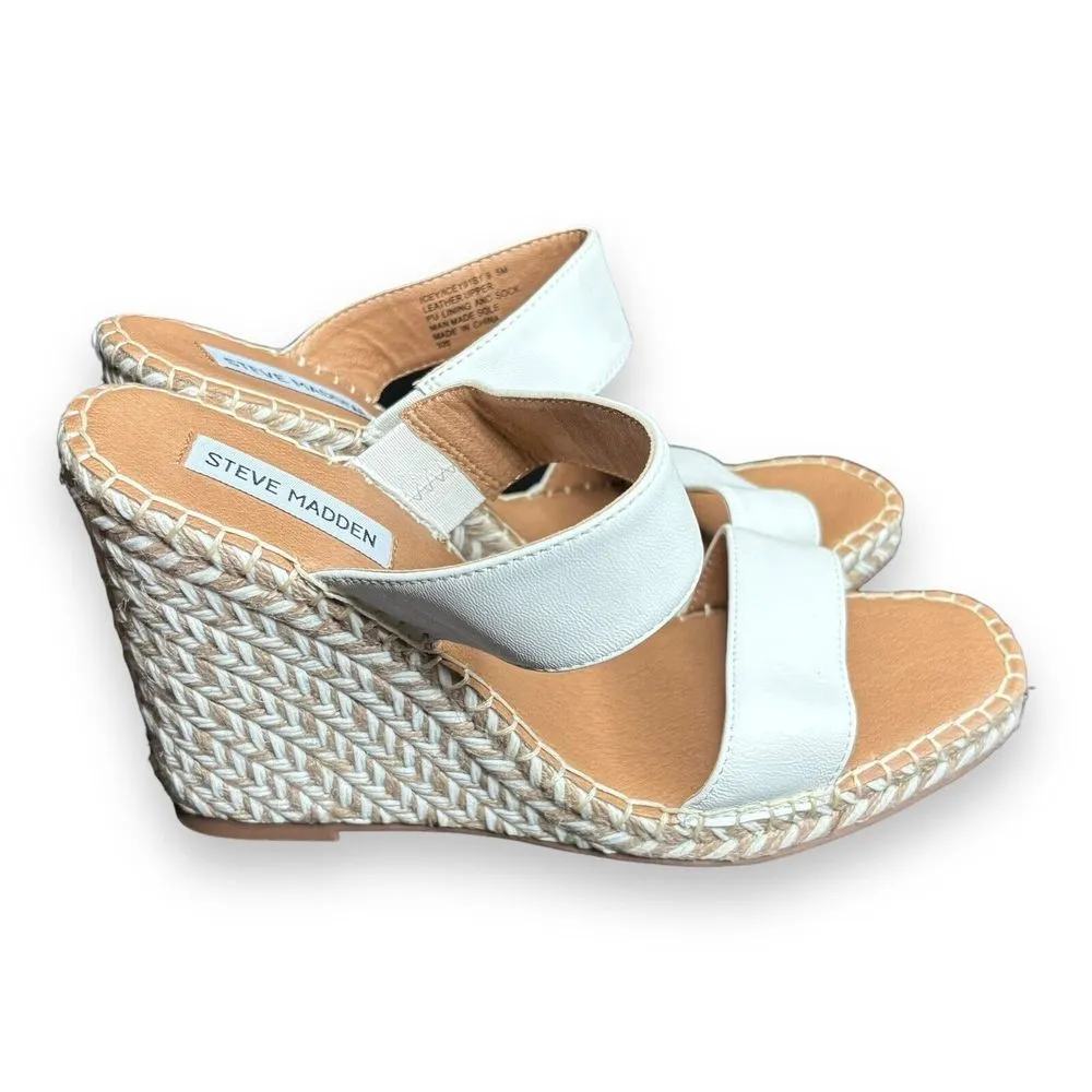 Steve Madden Icey Espadrille two white strap wedges‎ Sz 9.5 Leather - Image 4