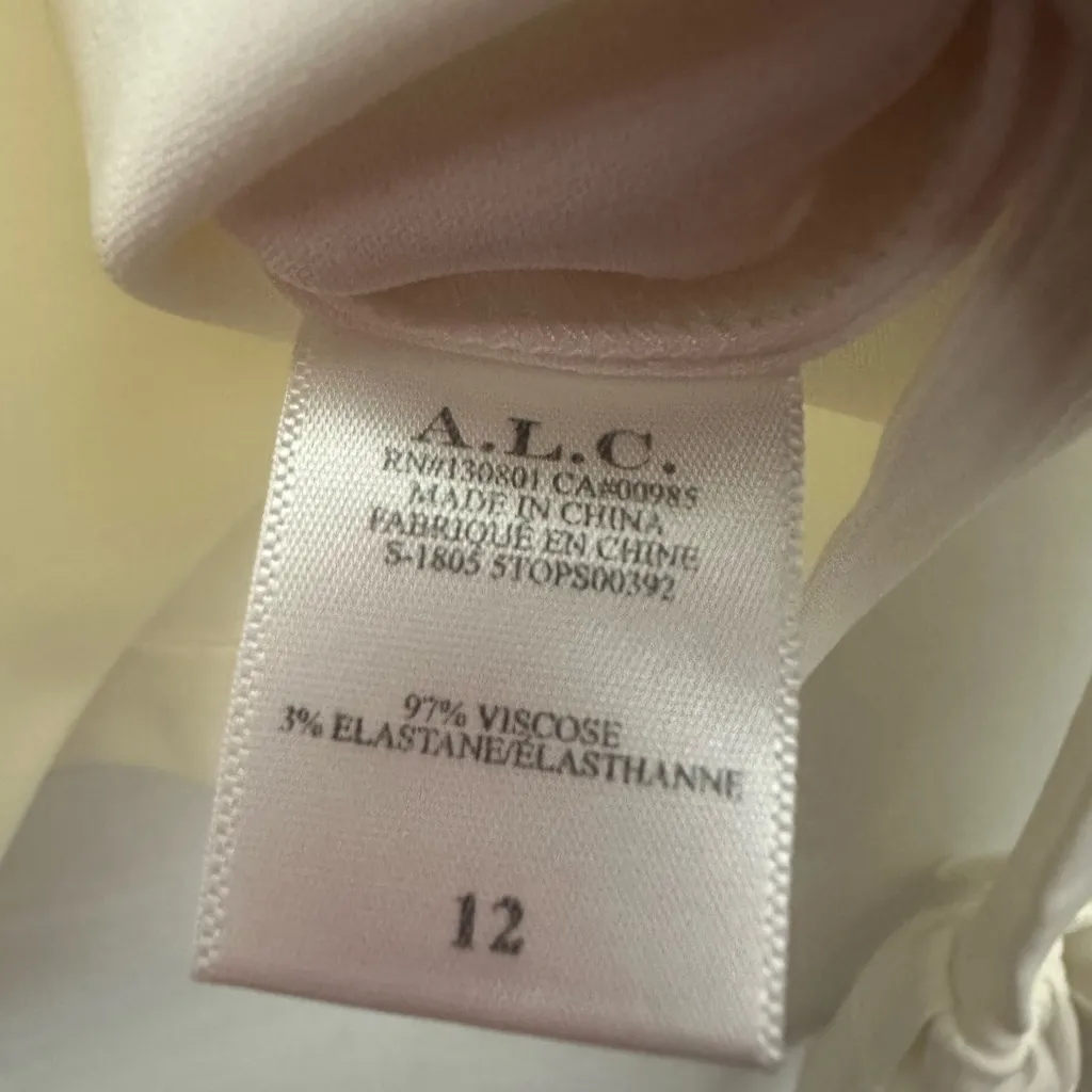 A.L.C. Long Sleeve Ivory Round Neck Blouse Ruffle Cuffs Size 12 Quiet Luxury - Image 6