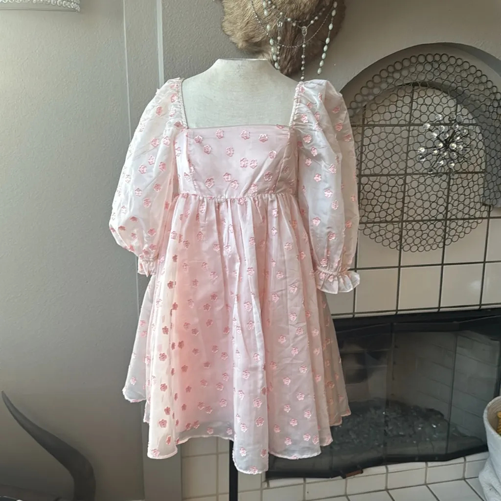 Storia Pink babydoll Sheer Floral Dress size small new - Image 2