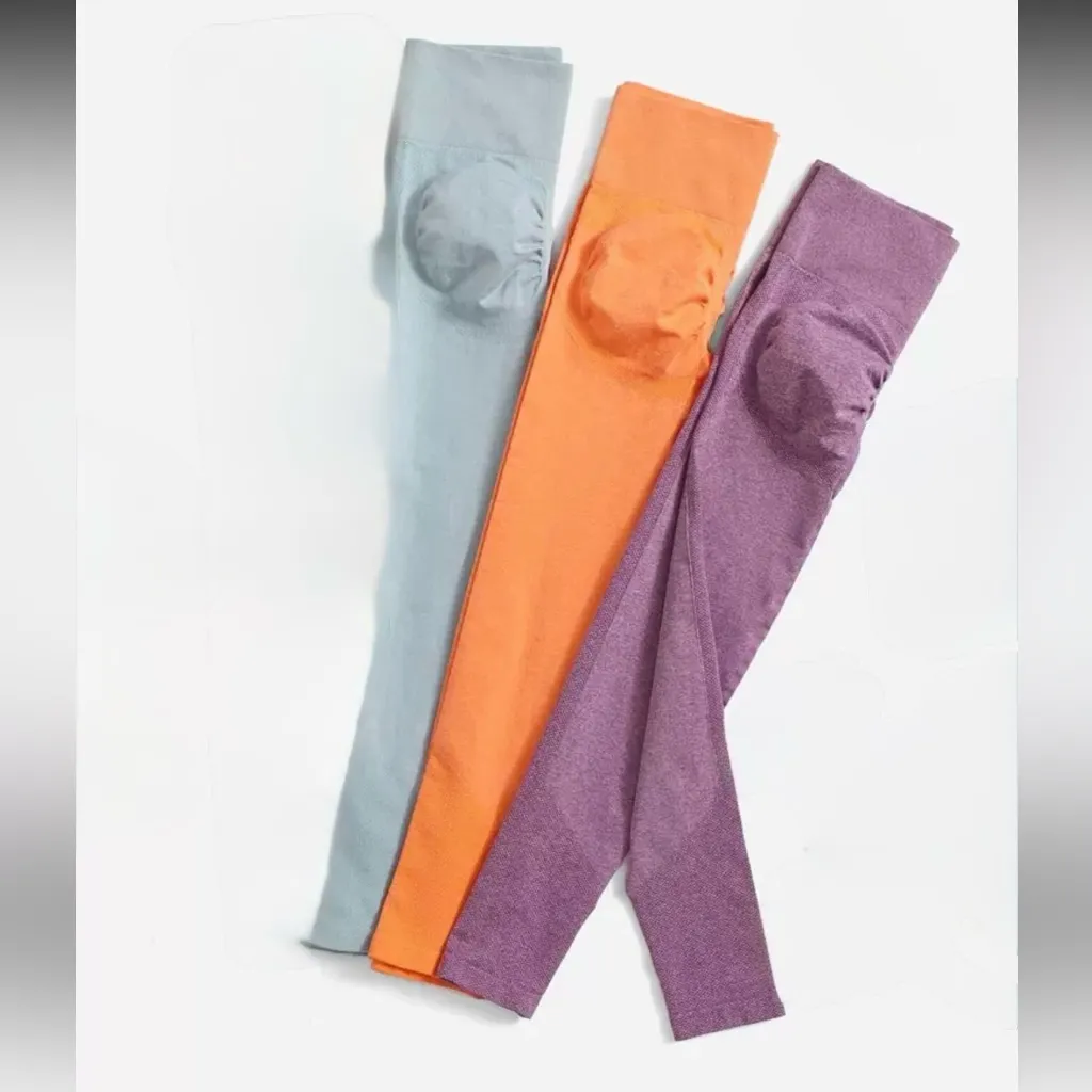 Booty Shaping Leggings Set - Purple, Orange, and Light Blue - Image 3