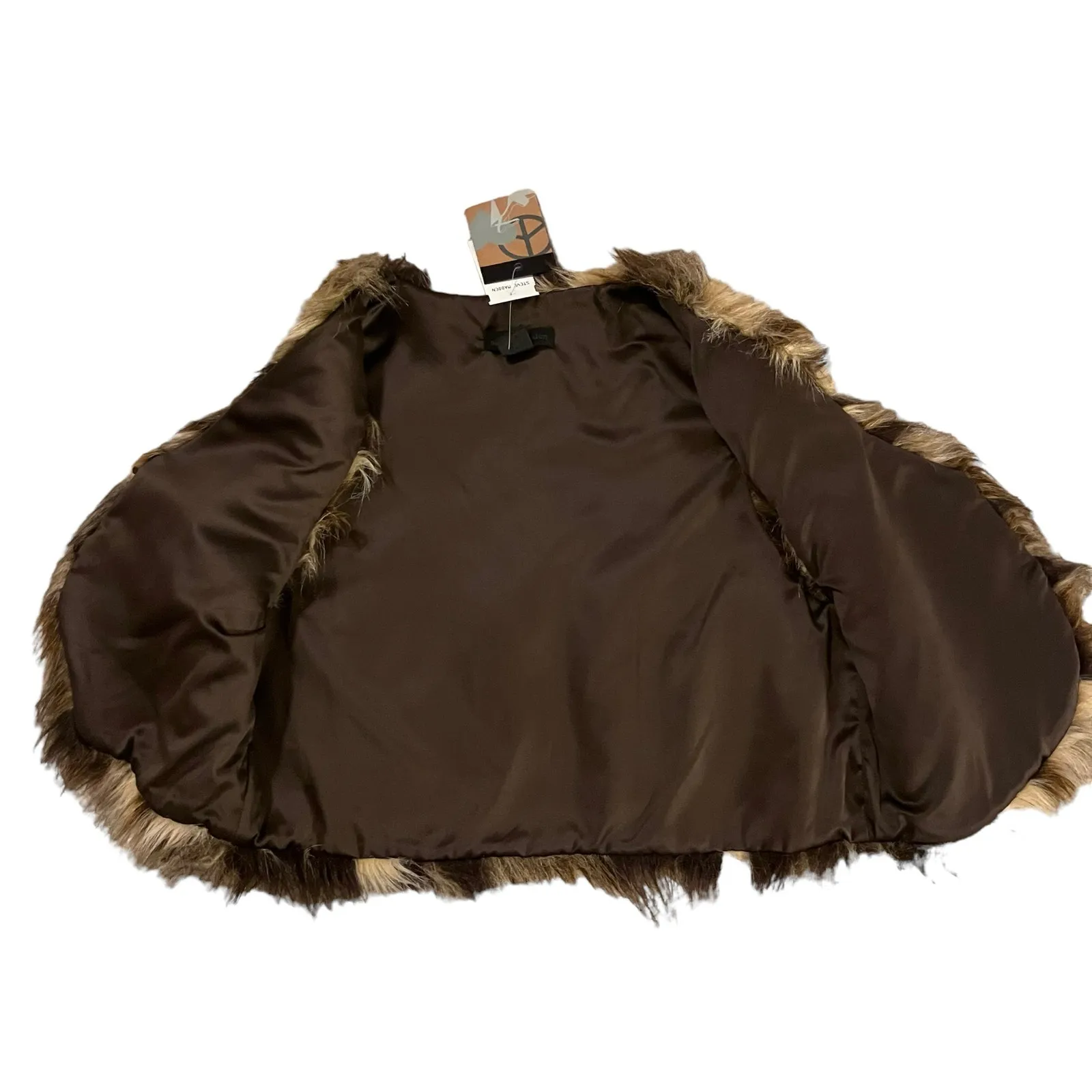 Steve Madden Faux Fur Vest NWT Brown Fuzzy Sz M/L Casual Chic Boho Retro Winter - Image 6