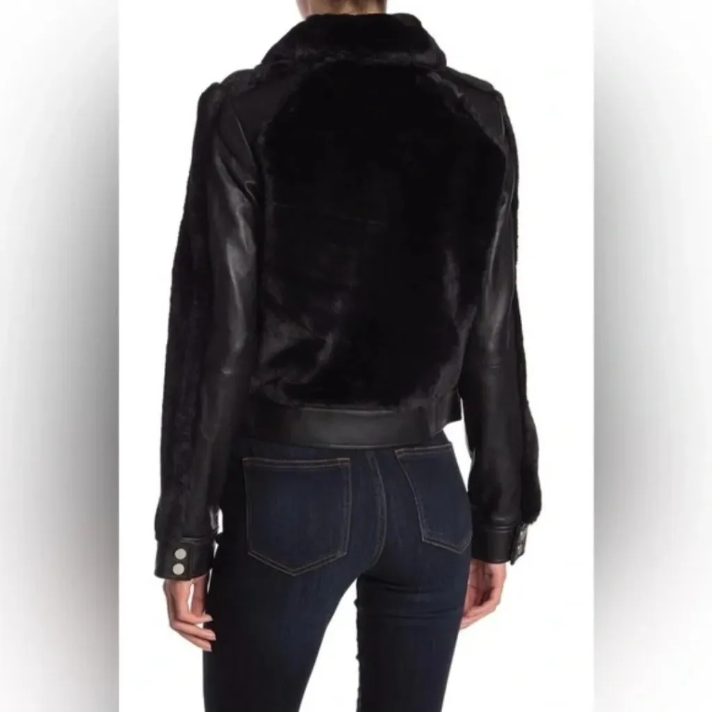 NWT NEW 7 For All Mankind Leather & Faux Fur Bomber Jacket Size L - Image 10