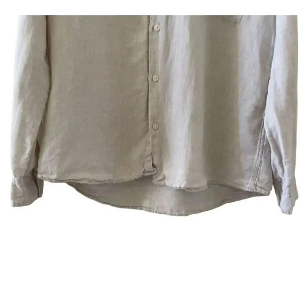 Zara Unisex Linen Relaxed Fit Asymmetrical Button Down Long Sleeves SZ L #1165 - Image 3