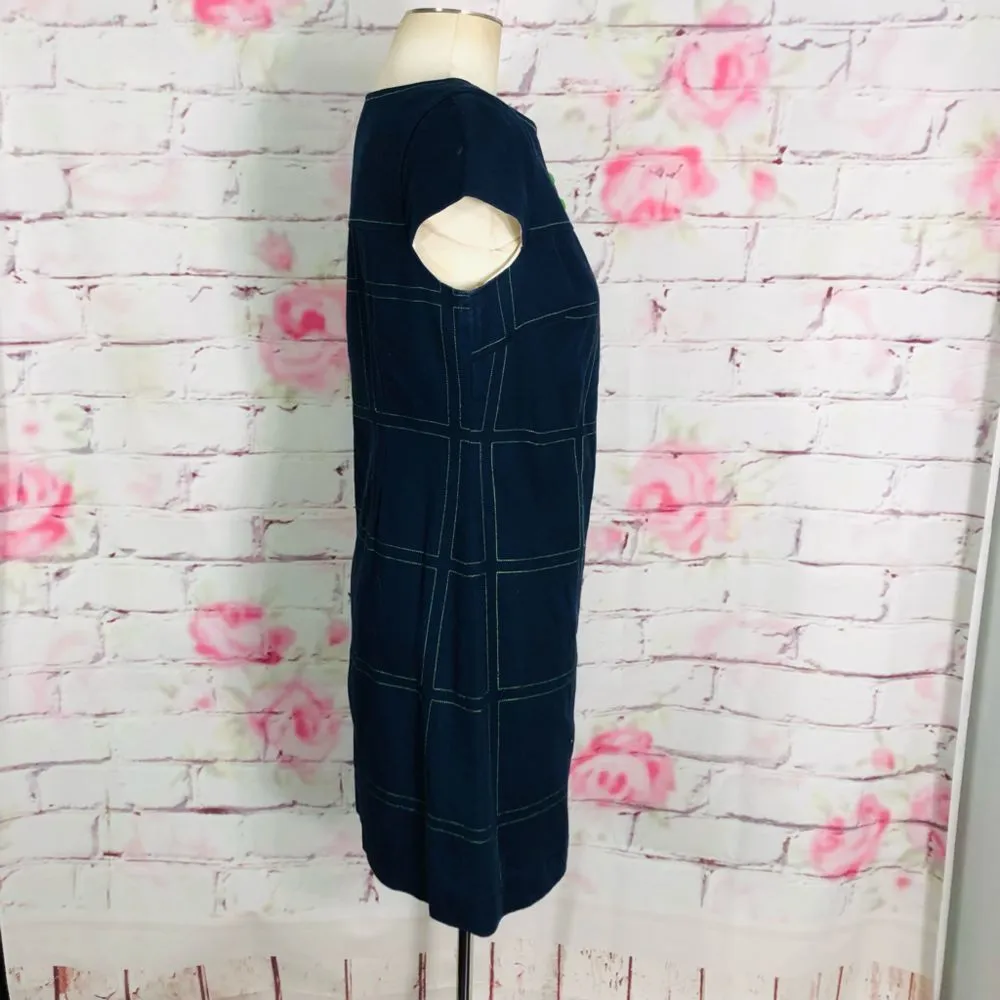 Lilly Pulitzer navy cap sleeve green jewel neckline stitched shift dress - Image 2