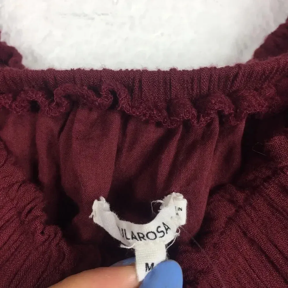 Tularosa Fiona Burgundy Off The Shoulder Embroidered Smocked Boho Dress Medium - Image 7