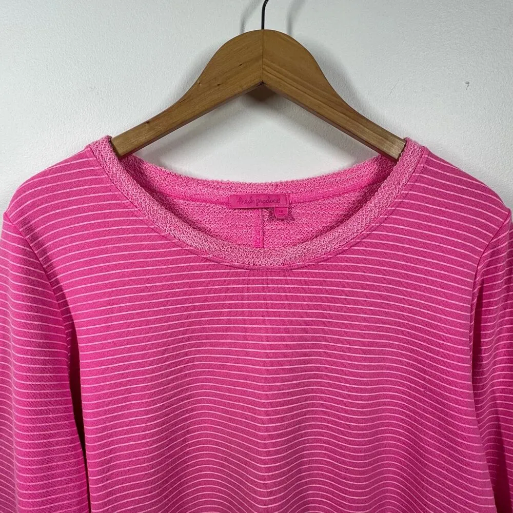 Fresh Produce Top Women L Pink Stripe 3/4 Sleeve Terry Cloth Made in USA Spring - Image 6