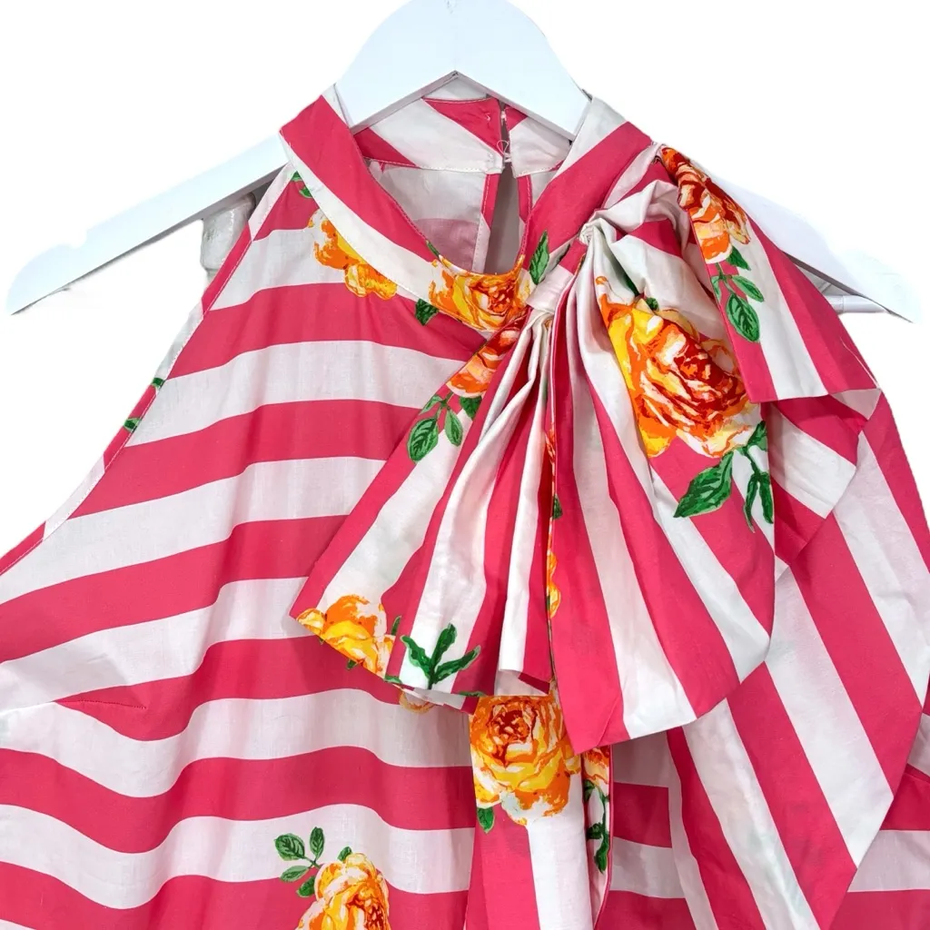 NY&C Pink White Striped Tank Top Attached Neck Tie Bow Womens Size XL NWT - Image 2