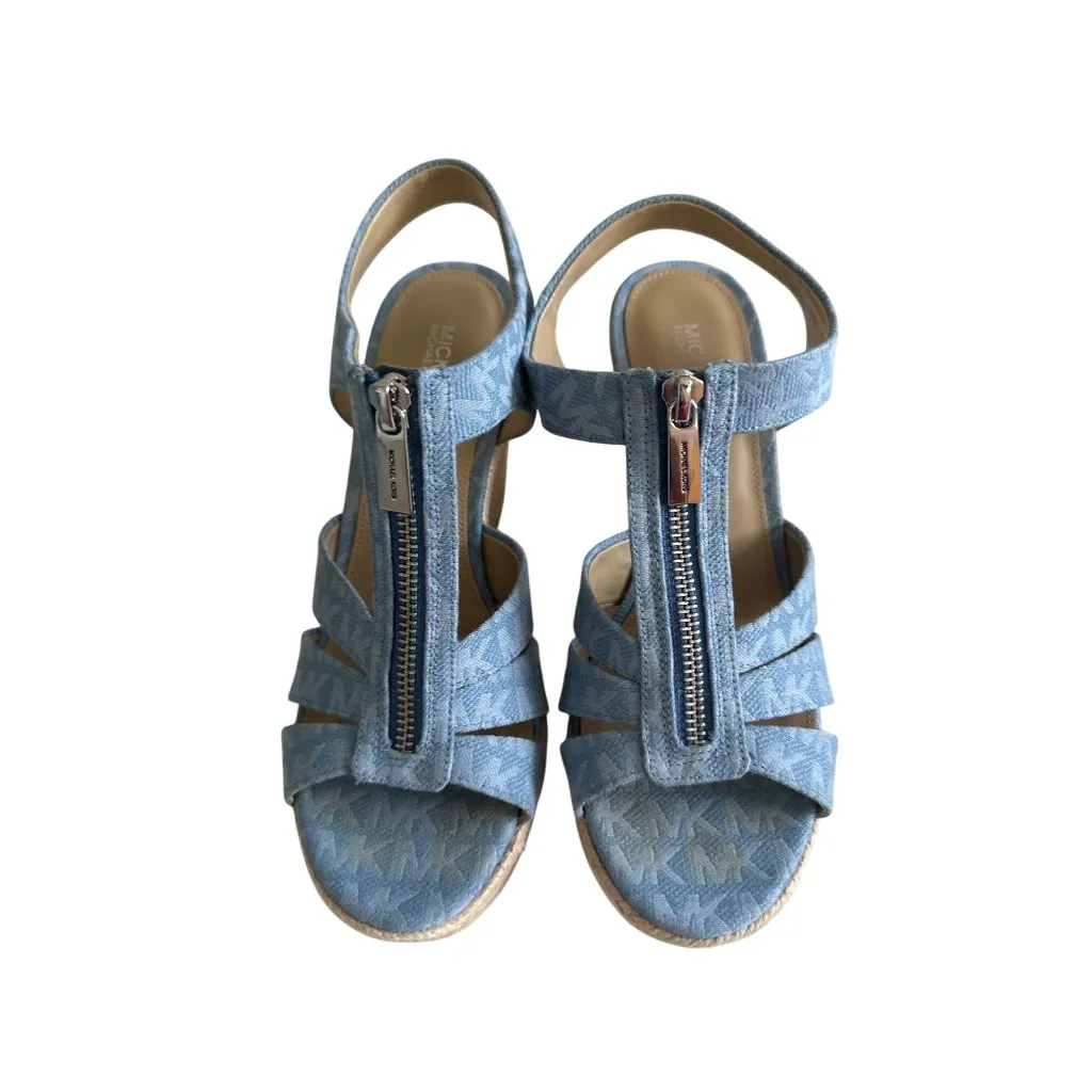 MICHAEL KORS Light Blue Logo Espadrilles Wedges Size 6.5 - Image 4