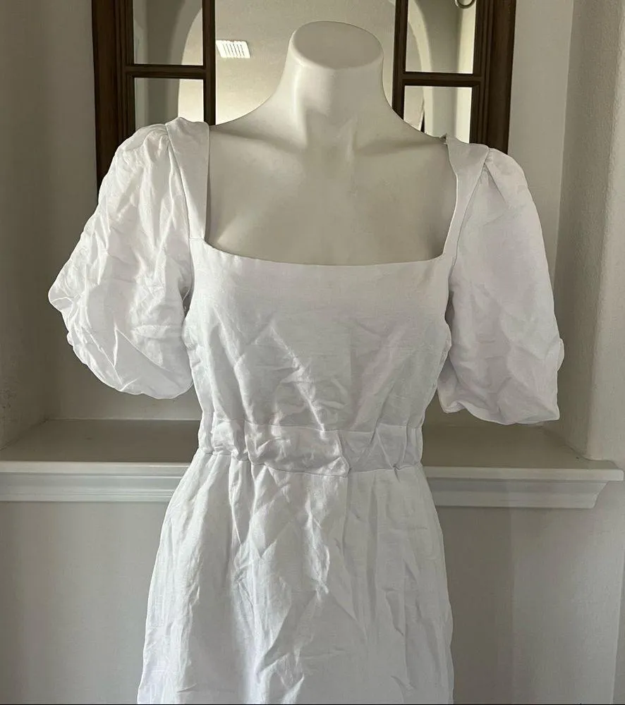 Back Cut-Out White Midi Dress Bow Embellished, Size M New w/Tag - Image 5