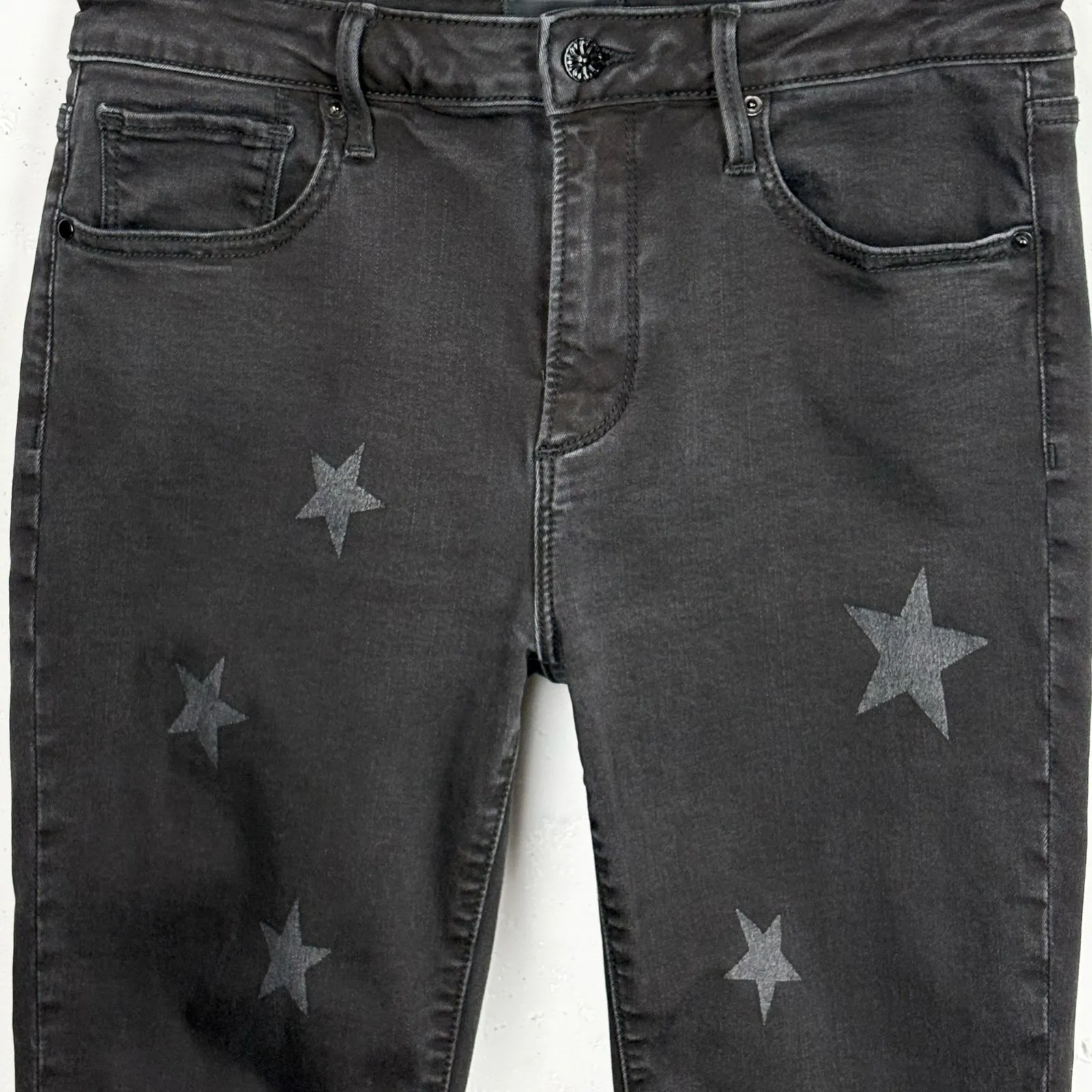 Driftwood Womens Jackie Skinny Denim Jeans High Rise Black Star Details Size 29 - Image 7