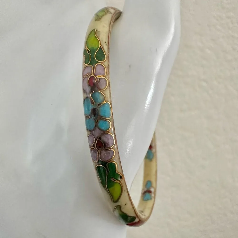 Cloisonné floral etched bangle bracelet - Image 2