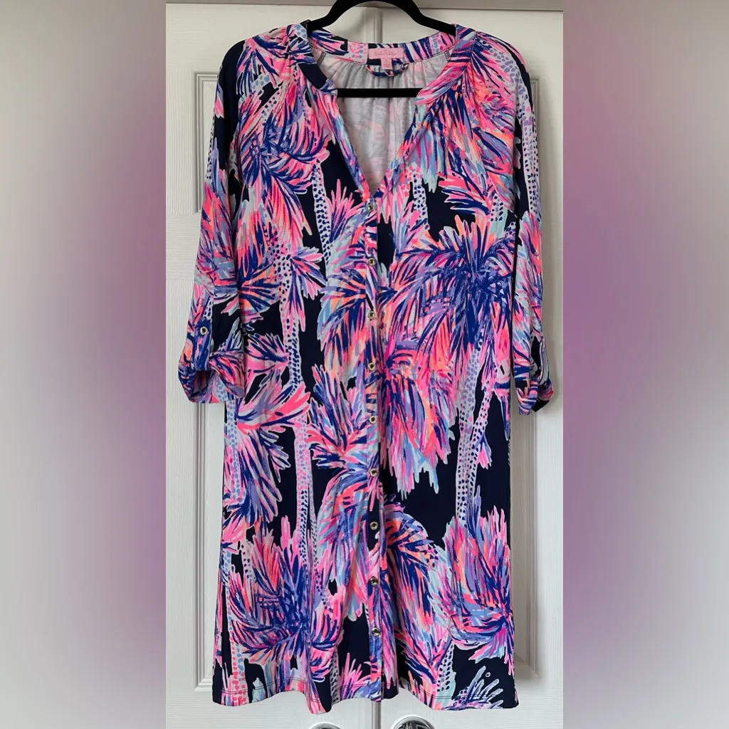 Lilly Pulitzer Bailor Dress Bright Navy Palms Up size small - Image 2