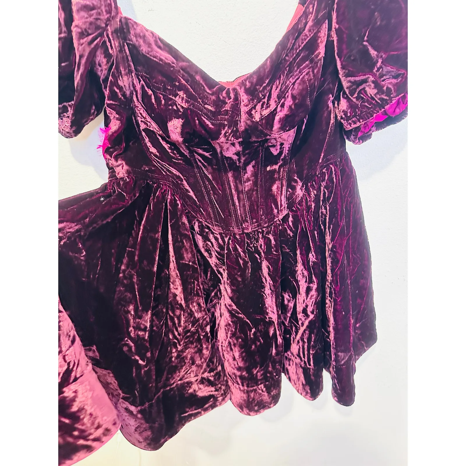 BARDOT Burgundy Velvet Hourglass Puff Sleeves Corset Bodice Mini Dress sz 8 - Image 4