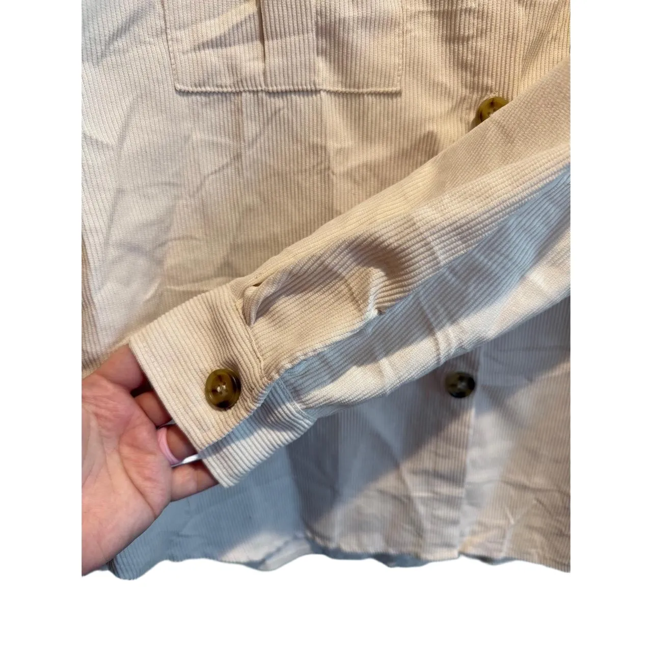 Beyove Womens Size L Corduroy Cream Shacket‎ White Size L - Image 4
