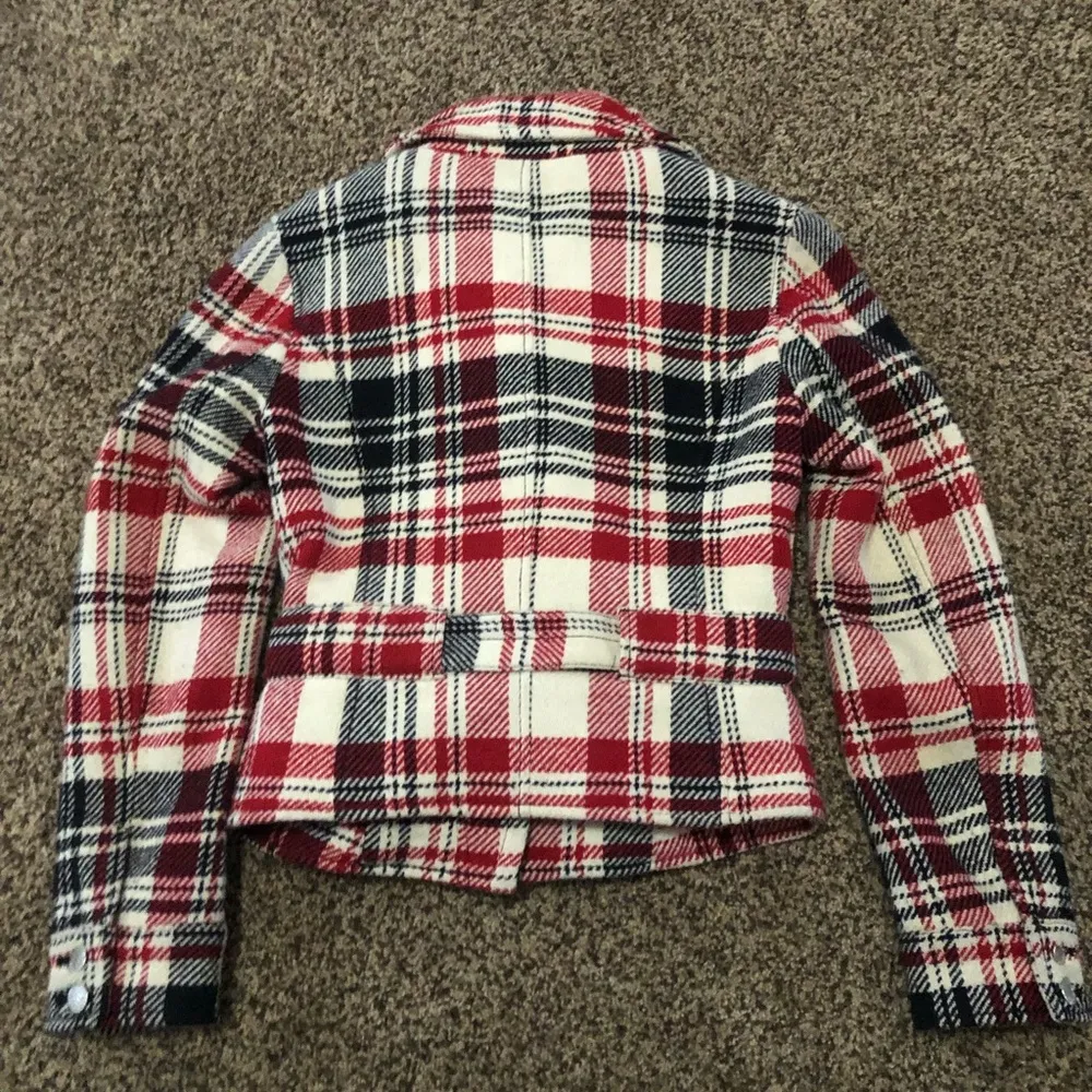 Express Wool Blend Plaid Jacket Moto Short Style Coat Size Small - Image 4