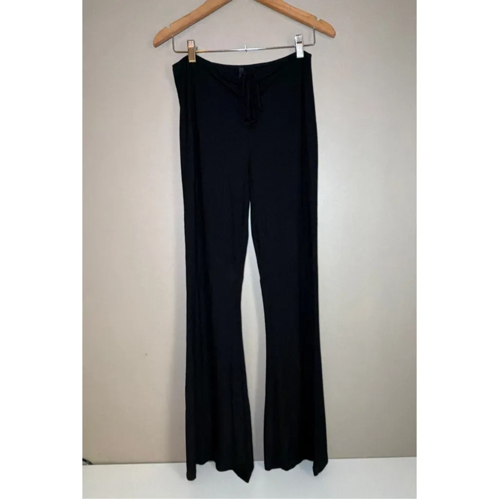 SKIMS Black Ruched Lounge Pant Ribbed Wide Leg Front Tie Black XL - Image 4