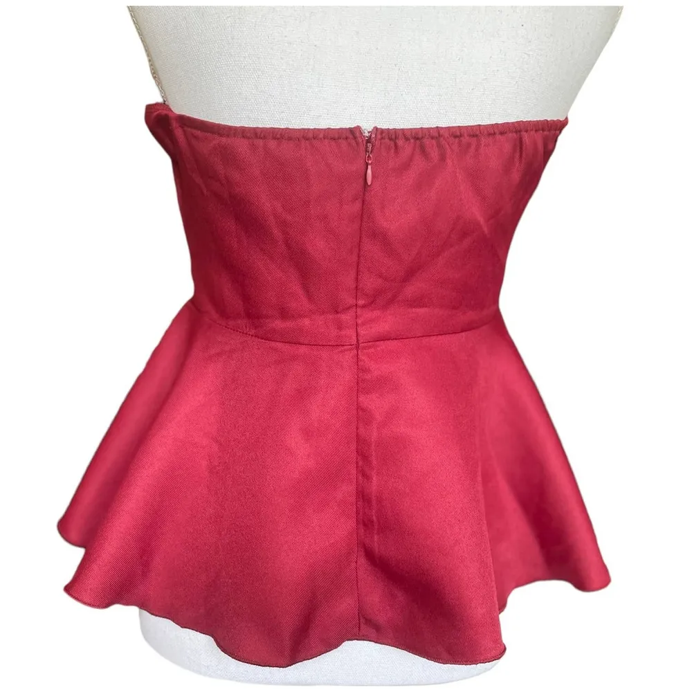 Blouse Women Medium Red Asymmetrical Bodice Sleeveless Peplum Hem Zip - Image 3
