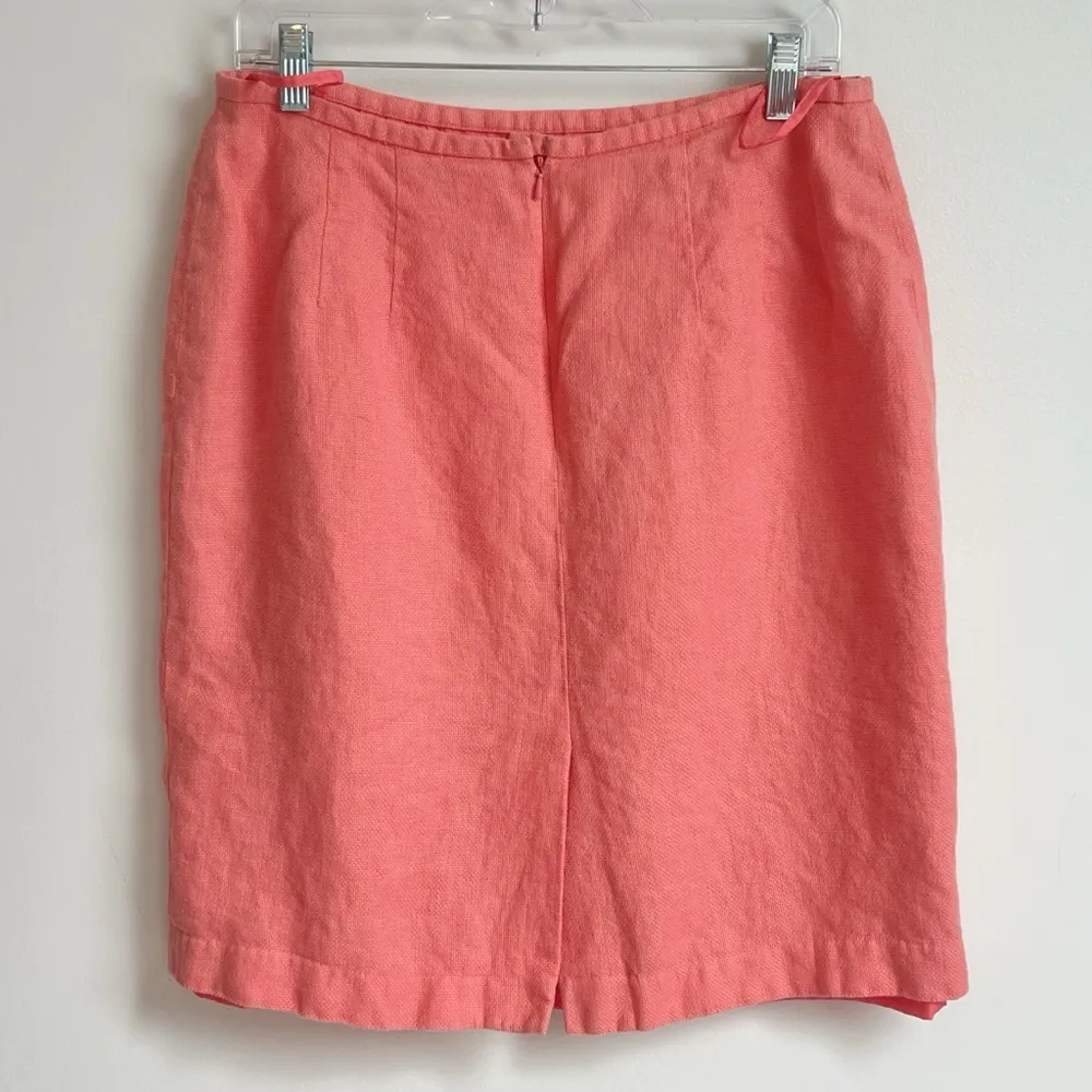 Talbots Petites Irish Linen Mini Skirt Coral Peach Pink Orange Size 14 Mid Rise - Image 2