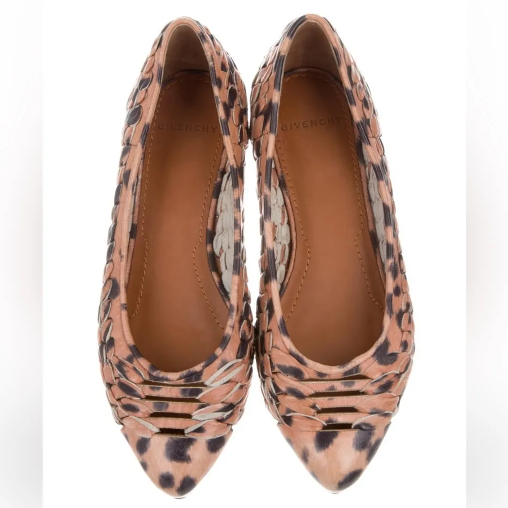 GIVENCHY Woven Leather Leopard Print Flats Size 5 - Image 2