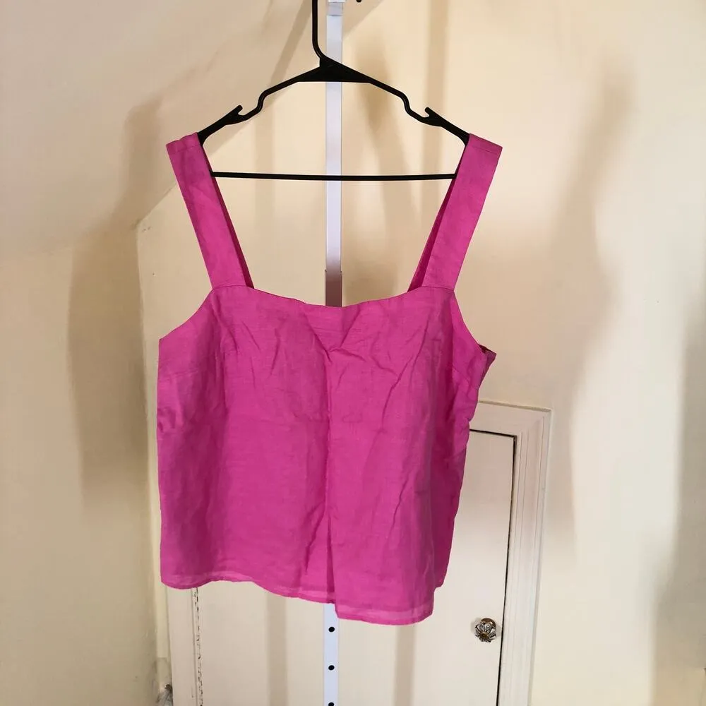 J. Crew Factory NWT Women's Linen Blend Square neck Tank Top Pink Wild Azalea L Size L - Image 3